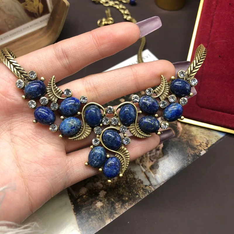 S2605812ed674410299be20ec9ba68ec81 Retro Fashion Jade Turquoise Inlaid Necklace Earring Set Banquet Party Jewelry High-End Women Elegant And Atmospheric Mallzona