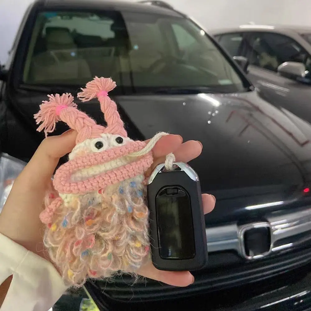 Gift Car Key Clothes Women Key Chain Hand Woven Wool Bag Knitting Case Sausage Mouth Bag Big Mouth Pendant key case key holder key organizer key purse