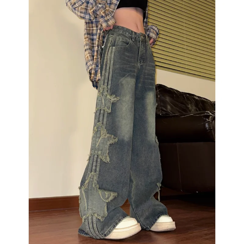 Women's Cargo Jeans - High Waisted, Baggy Straight Leg, Flap Pockets, Y2K Streetwear Denim Pants - View #5