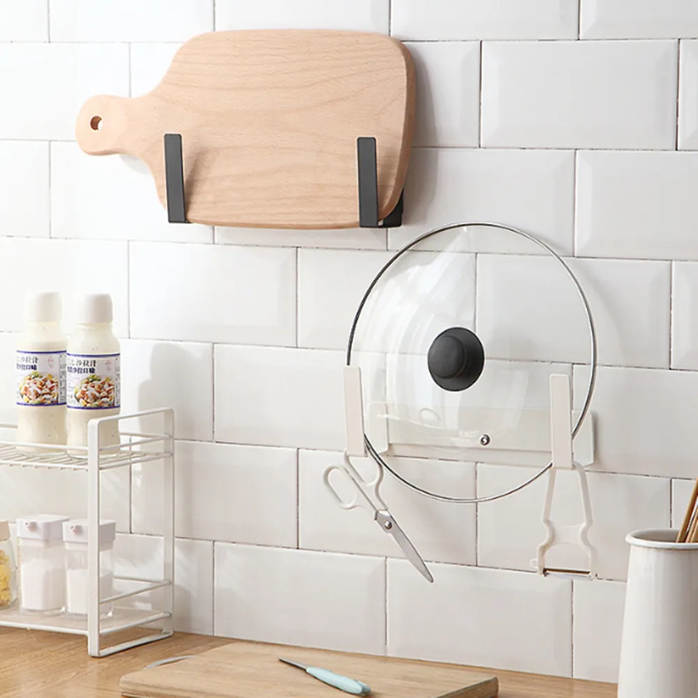 

Wall Mounted Pan Cover Rack Pot Lid Holder Self Adhesive Kitchen Cooking Tool Organizer Shelf Kitchen Accessories