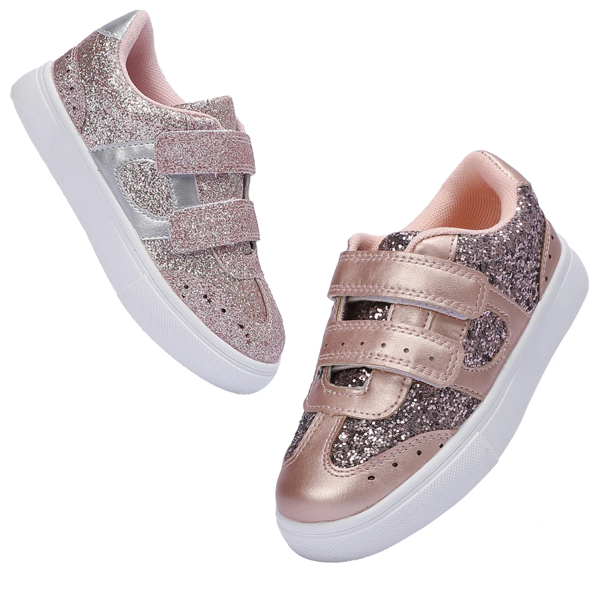 Girls Glitter Shoes Kids Sneakers Toddler Laceless Slip On Walking School Shoe for Gift Party Birthday Christmas Halloween