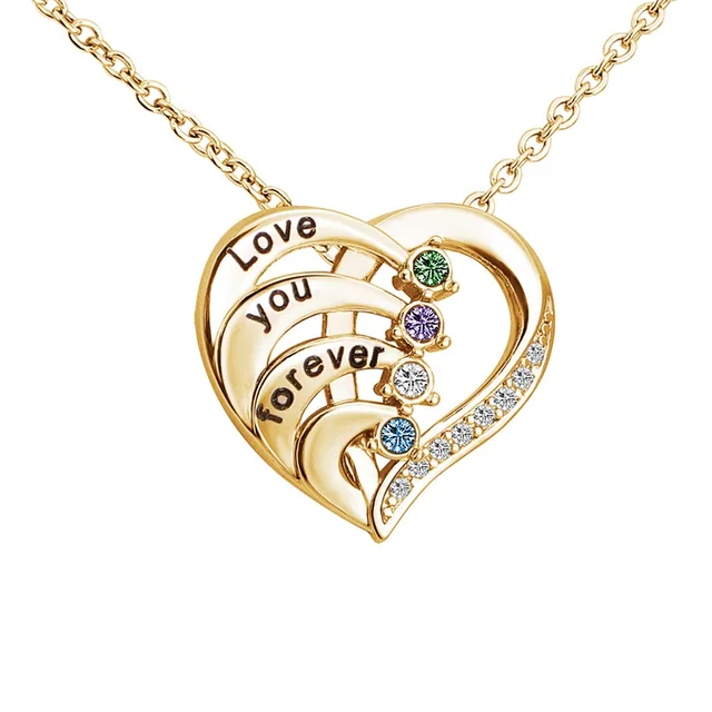 Collier personnalisé avec nom et pierres de naissance, collier de promesse personnalisé, pendentif cœur avec noms gravés, cadeaux de bijoux de Noël