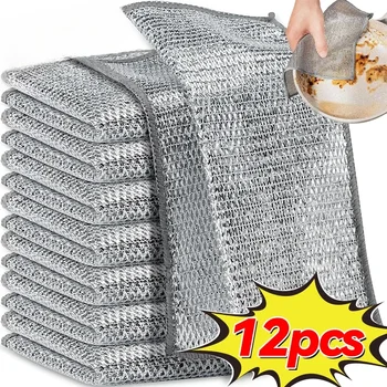 12/1 pz Panno di Pulizia Magico Addensato Double-sided Filo di Acciaio Metallico Stracci Cucina Piatto Pentola Panni per il Lavaggio Asciugamano Strumenti Puliti 1