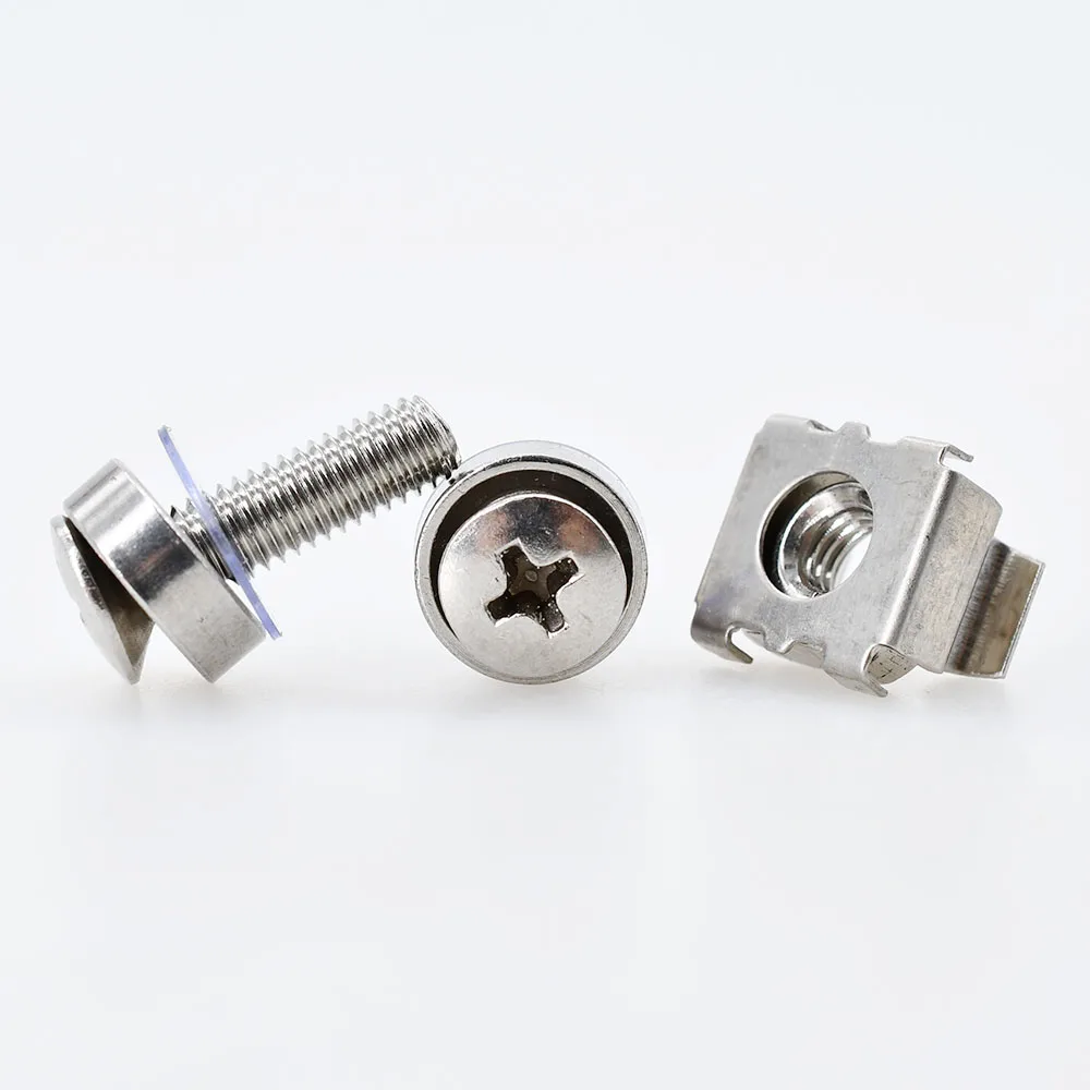 Description Picture 6 of item304 Stainless Steel Rack Mount Screw Bolt Nut Set Phillips Screws Washers Cage Nuts Kit For Rack Mount Server Cabinet Shelves
