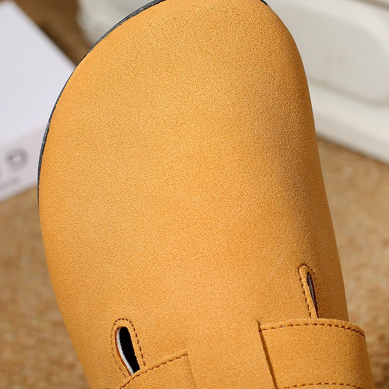 Unisex Suede Clogs with Adjustable Buckle and Cork Footbed