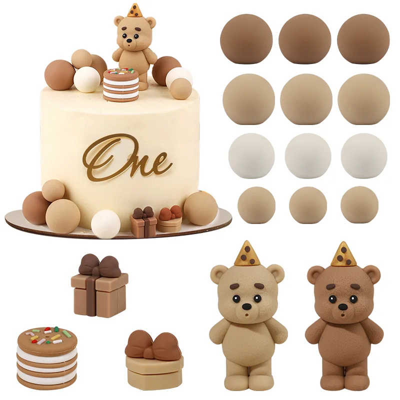 Bären-Kuchendekoration Niedlicher Brauner Teddybär Kuchenaufsatz für Kinder Jungen Mädchen 1. Geburtstag Party Deko Hochzeit Babyparty Zubehör – Detail 9