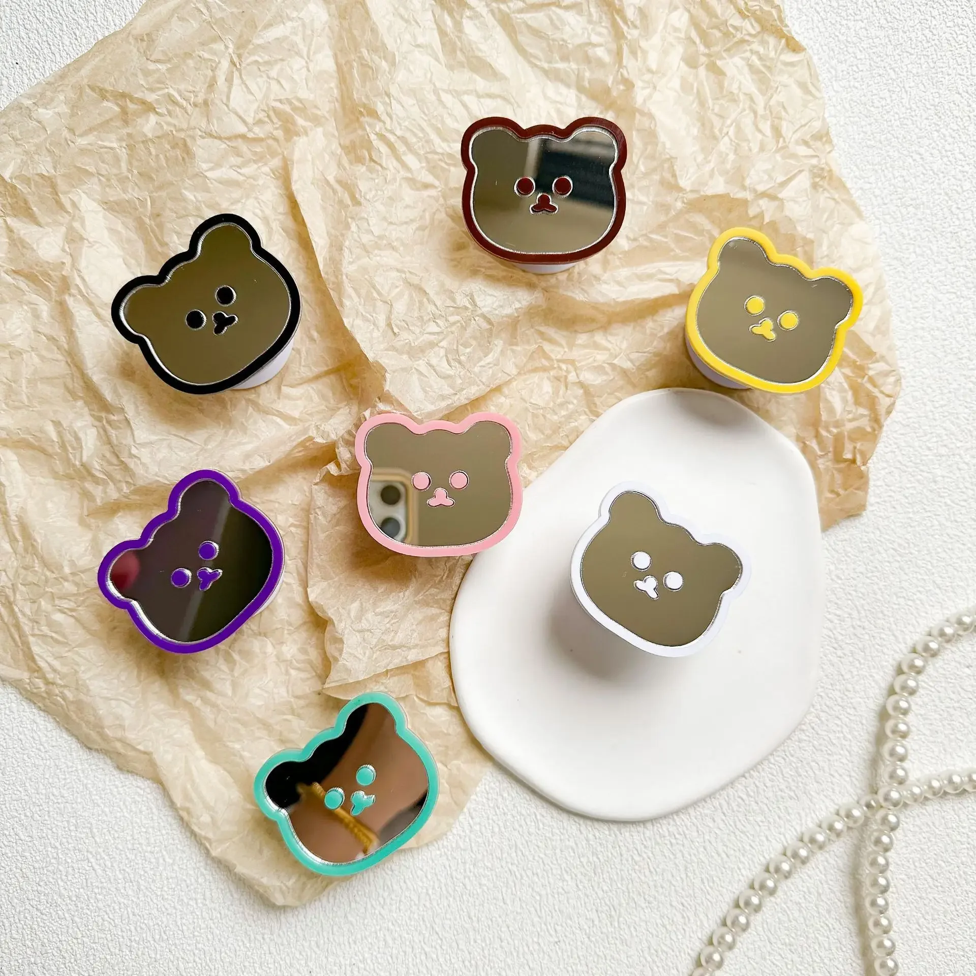 Koreanische niedliche Cartoon Spiegel Bär klappbare Fingerring Griptok Telefon halter für iPhone Support Steckdose Taschen griff Token Stand halterung – Detail 2