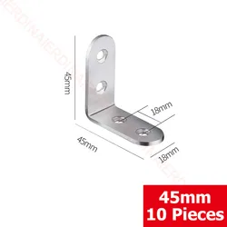 Stainless Steel 90 Degree Corner Brace Set - 10PCS Durable Wall Brackets for Shelves, Tables, and Chairs (45x45x18mm 05)