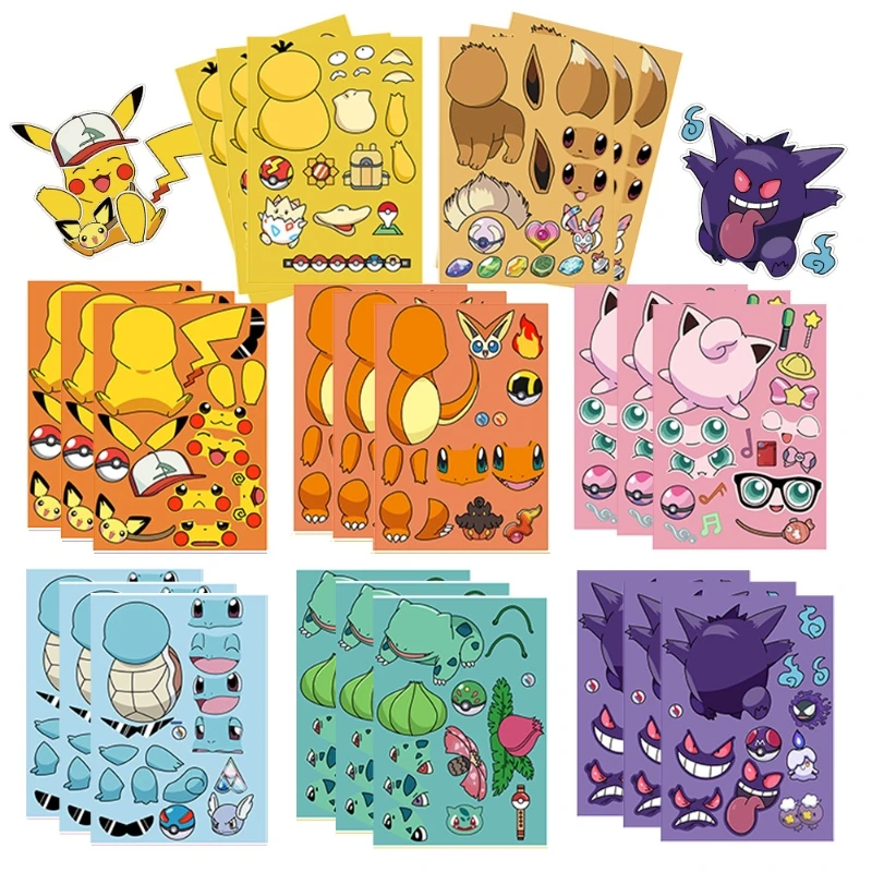 Pokémon DIY Creative Children Puzzle Stickers Cute Anime Characters Pikachu Waterproof Puzzle Stickers Kid's Toys Gifts 120pcs set magic chinese character combination card learning chinese characters language radicals children learning memory game