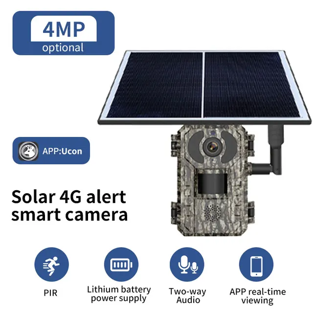 4MP 1440p Solar Power Hunting Trail Camera 4G SIM Card IP66 Waterproof  PIR Motion Detection Wildlife Camera IR Night Vision 4