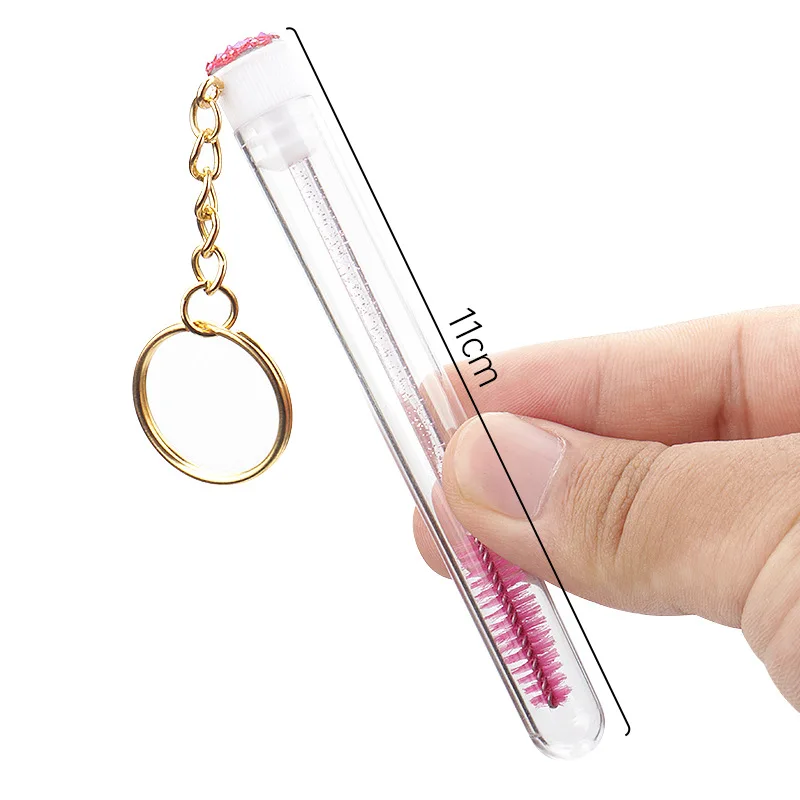 Tube Eyelash Brush With Gold Keychain Glitter Mascara Wand For Women Lash Extension Micro Comb Container Makeup Tools 10 Pcs