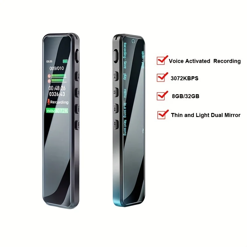 

Voice Activated Digital Recorder with Long Distance Audio Recording, MP3 Player, Noise Reduction & 3072KBPS WAV Recording