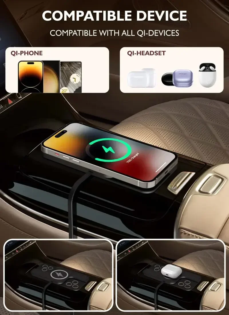 20W Fast Car Wireless Charger Pad For iPhone 16 15 14 13 Samsung Huawei AirPods Phone Non-slip Quick Car Wireless Charging Stand