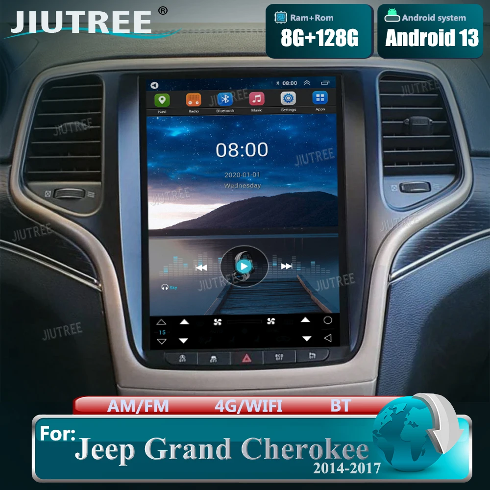 

8G+128G Android13 Tesla Screen Car Video Player Radio For Jeep Grand Cherokee 2014-2017 Car Stereo GPS Navigator Multimedia