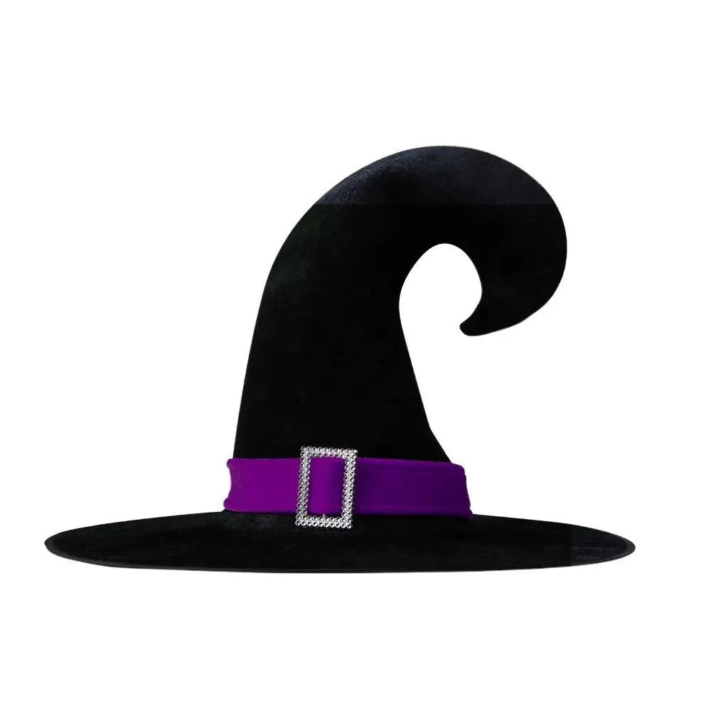 Cool Velvet Halloween Witch Wizard Hat Bending Angle Satin Ribbon Halloween Hat Gilding Costume Props Devil Cap