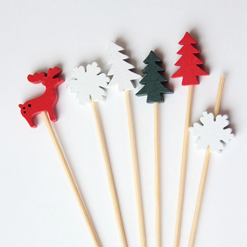 50/100pc Weihnachten Bambus Sticks für Kuchen Lebensmittel Pick Zahnstocher Weihnachten Party Dekoration Weihnachten Festival Party Neue Jahr Dekoration – Detail 15