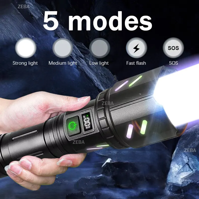 10000000LM High Power LED Flashlights Rechargeable Torch Ignite Flashlight Outdoor Work Light Camping Lantern Tactical Torch