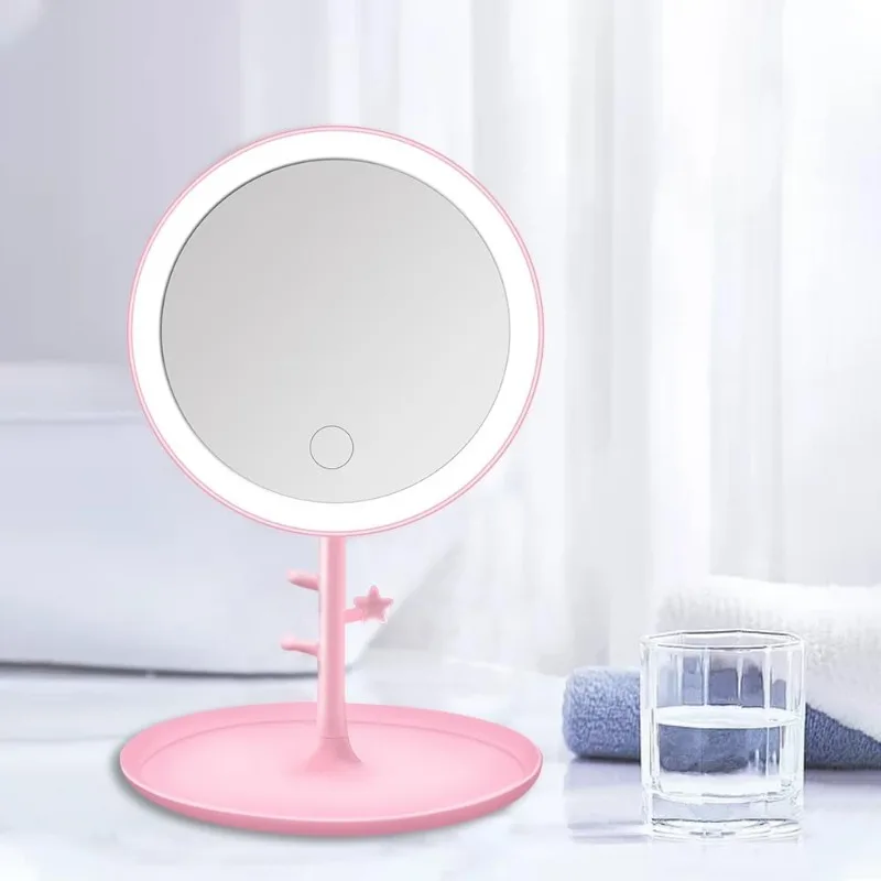 

LED Makeup Mirror Rechargeable 25LED Touch Desk Vanity Mirror Portable 3 Mode Dimmable Cosmetic Mirror For Bedroom Dressing Room