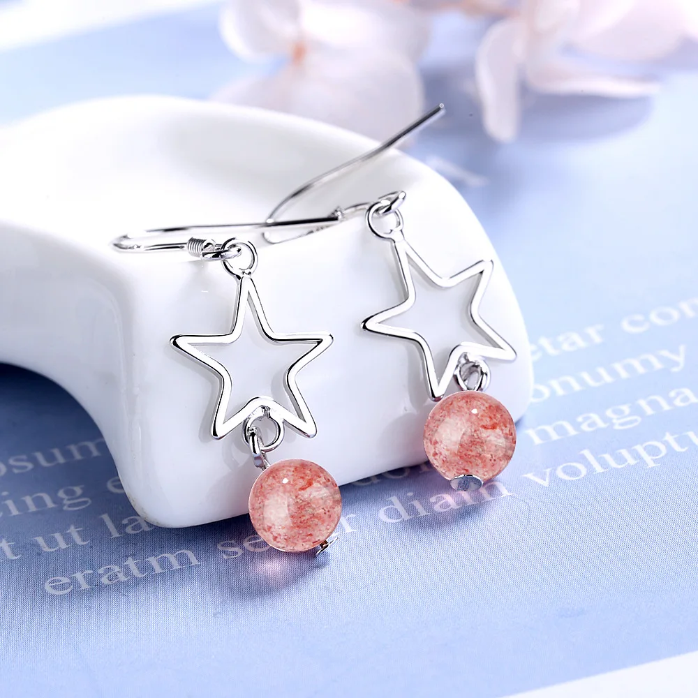 

Real 925 Sterling Silver Strawberry Quartz Earring Females Origin Silver 925 Jewelry Strawberry Quartz Drop Earring Gemstone