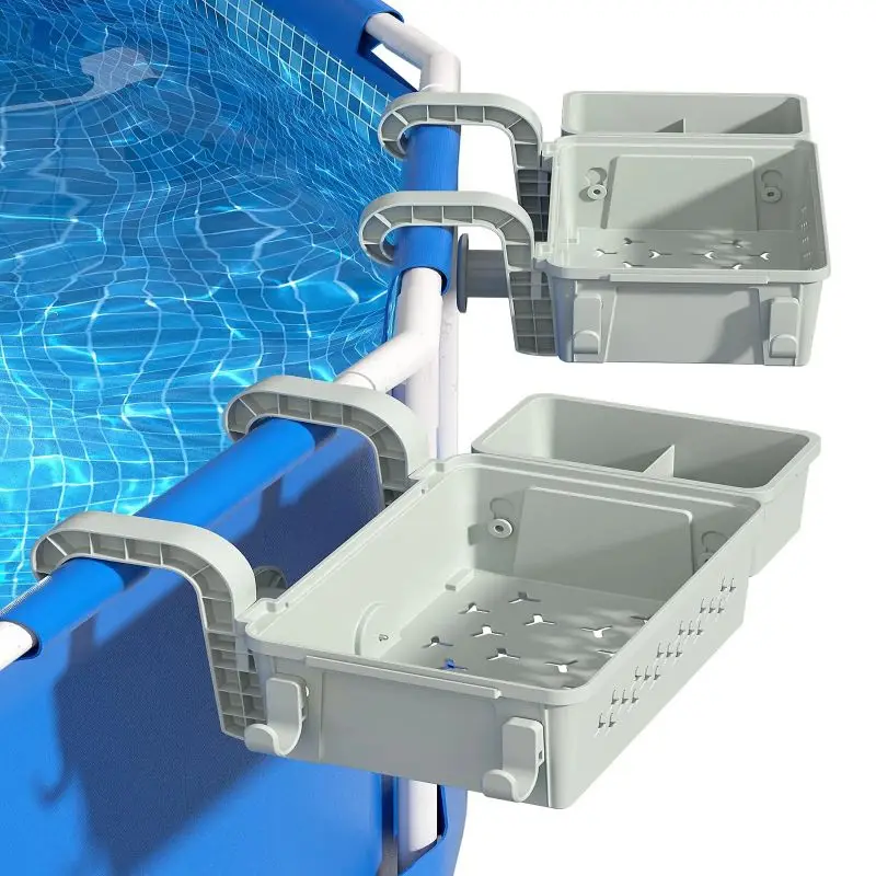 SWIMMORY Upgrade Poolside Storage Basket,Swimming Pool Storage Basket With Pool Cup Holder For Above Ground Pool Accessories Adjustable