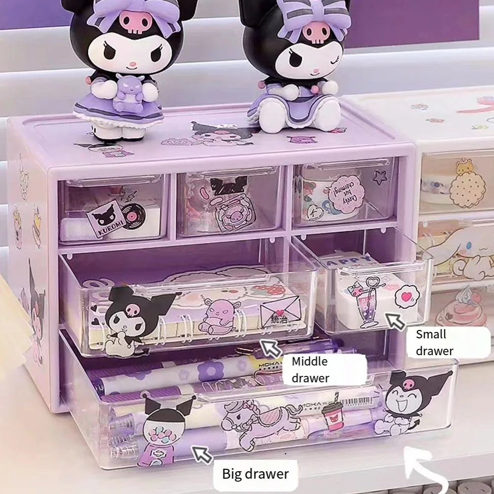 Sanrio Multi Layered Grid New Storage Box Kulomi Desktop Student Stationery Jewelry Storage Large Capacity Cartoon Box