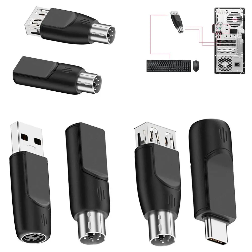 남성/여성용 USB/TypeC 남성/여성용 어댑터 변환 커넥터, ps2 인터페이스 키보드 마우스 및 기타 장치 도구용