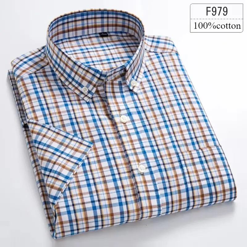 New in Shirt High Quality 100% Cotton Summer Short Sleeve Shirts for Men Slim Fit Casual Shirt Thin Plaid Tops Soft Office Cloth - Image 16