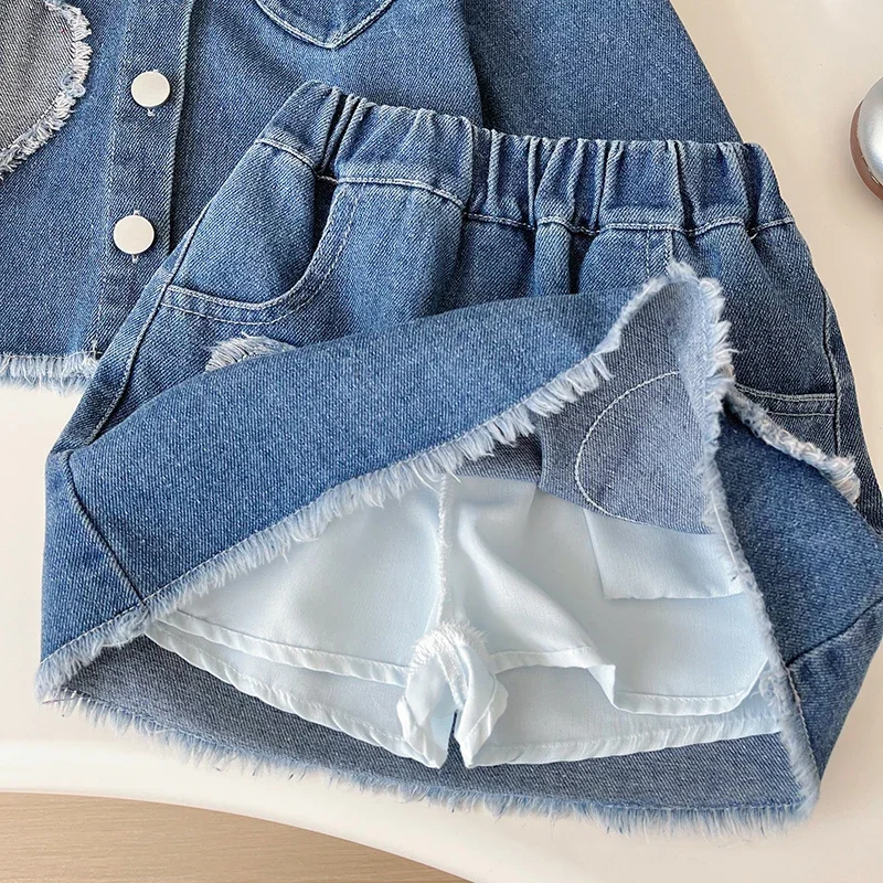 Girls Denim Skirt Suit Autumn Coat Outfit