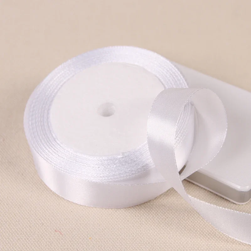 6mm 10mm 15mm 20mm 25mm 40mm 50mm White Single Face Satin Ribbons DIY Handmade Crafts Supplies Wedding Decoration Gift Wrapping
