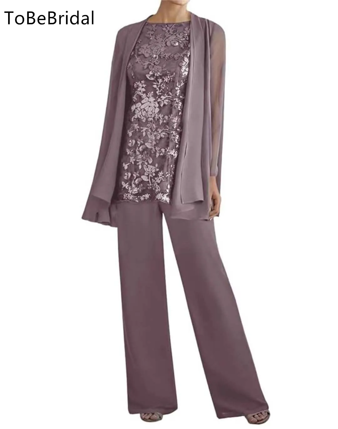 Mother Of The Bride Dresses Plus Size 3 Three Pieces Suits Pants Long Sleeve Embroidery Lace Jacket Evening Dresses Customized