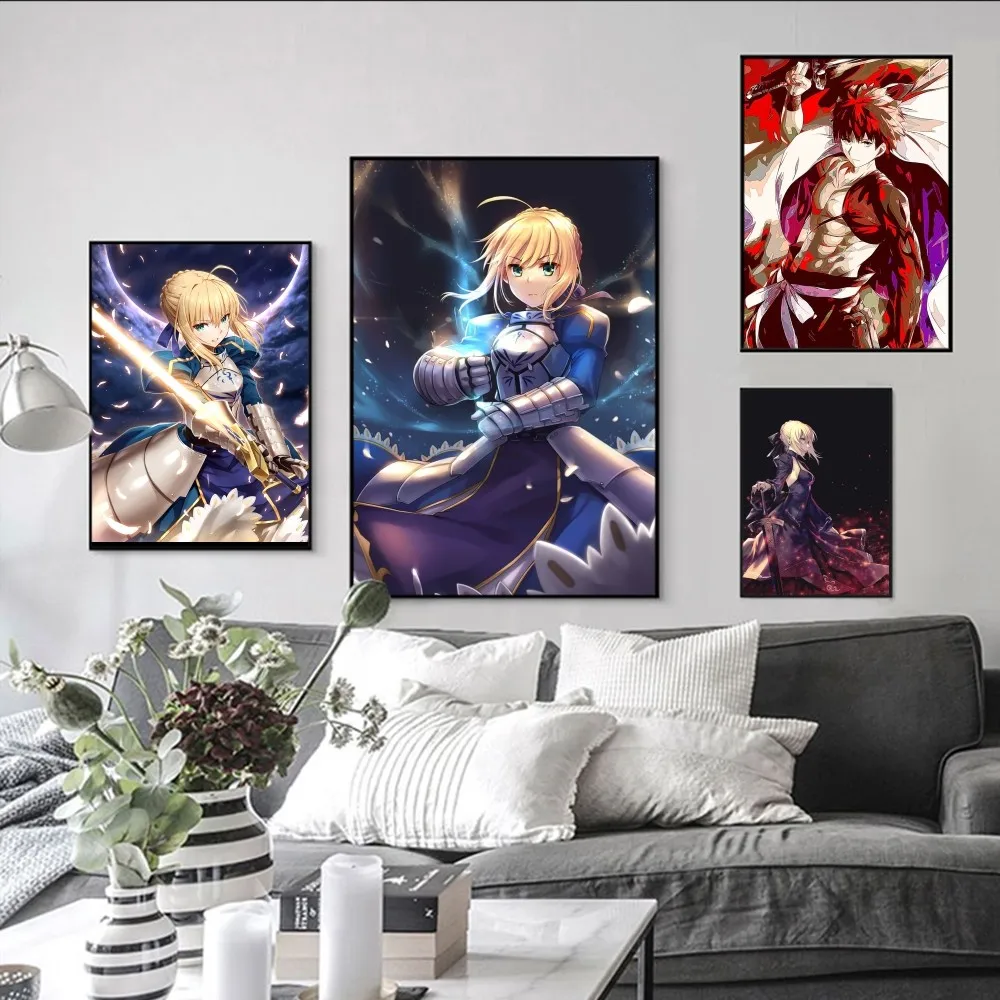 Anime Zero Stay Night Cartoon Poster Autoadesivo Art Poster Retro Kraft Paper Sticker Diy Room Bar Pittura Decorativa Vintage