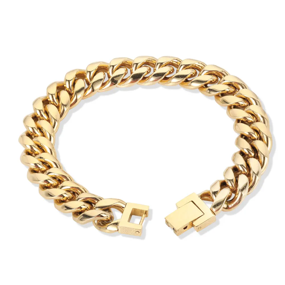 

ESKEEM Wholesale Men Stainless Steel Cuban Chain Bracelet Miami 18K PVC Gold Plated Hip Hop Bracelet