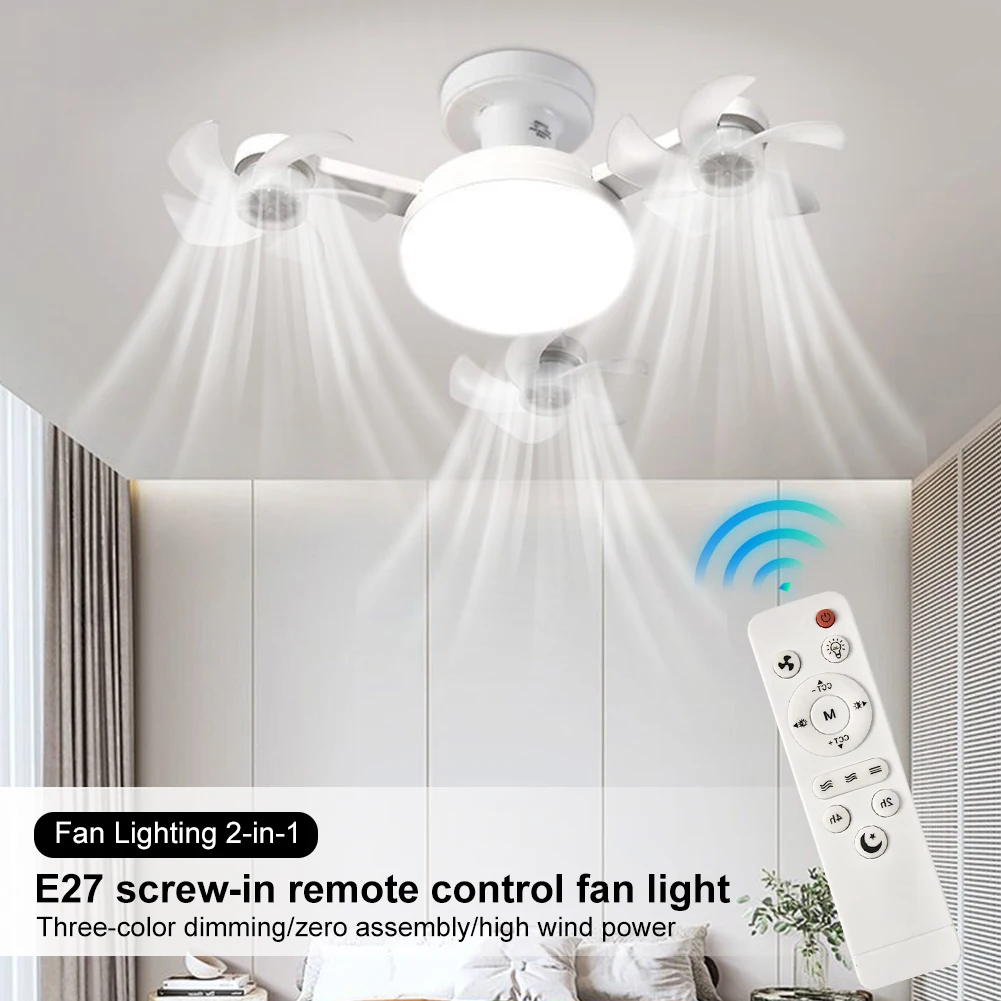 E26/E27 LED Drone Fan with Light Remote Control Ceiling Fan Lamp 50/60W Dimming Electric Light for Bedroom Living Room Decor