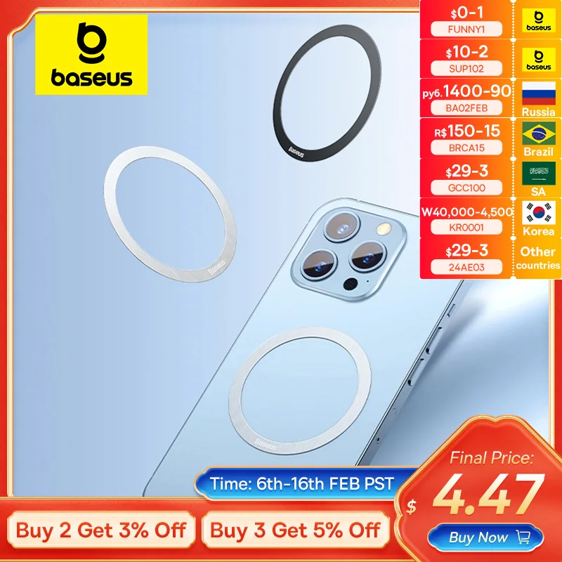 Baseus Magnetic Metal Plate Sticker Rings Per Magsafe Wireless Charger Supporto Per Telefono Lamiera Di Ferro Per Iphone 14 13 12 11 X Xs Max