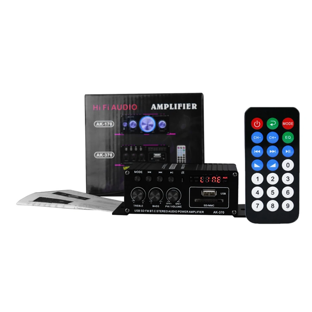 AK-370 블루투스 호환 앰프, 홈 시어터 앰프, DC 12V 오디오 앰프 보드, 미니 HIFI 스테레오, USB OTG 입력, 20W + 20W