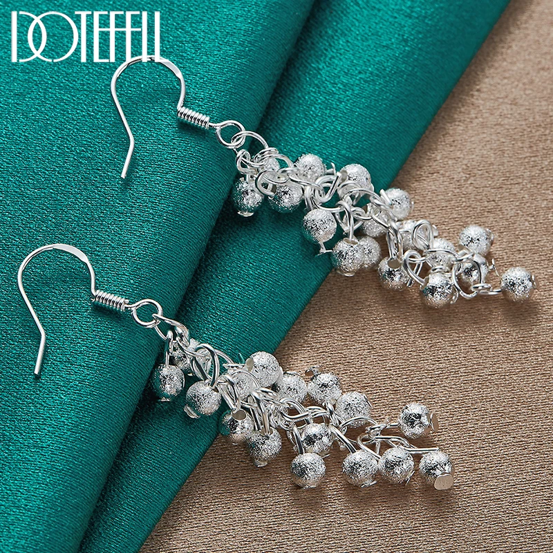 

DOTEFFIL 925 Sterling Silver Frosted Grape Beads Drop Earrings For Woman Wedding Exquisite Fashion Jewelry