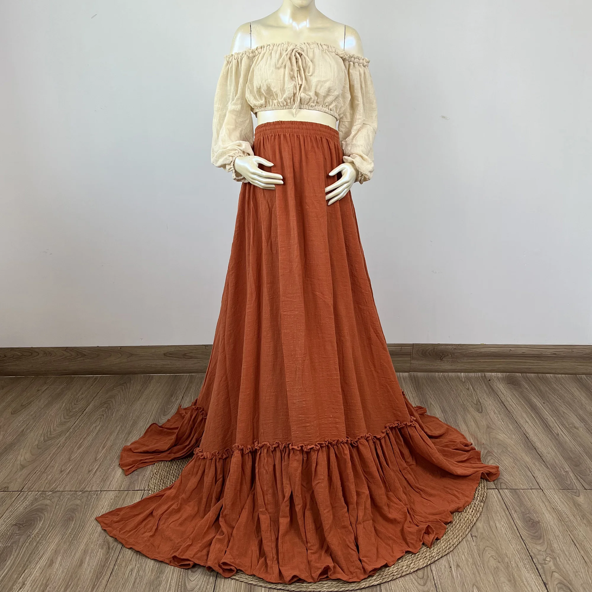 

Don&Judy Bohemian Wedding Party Dress for Bride Beach Gown Cotton Linen Off Shoulder Maternity Photoshoot Outfit Plus Size Women