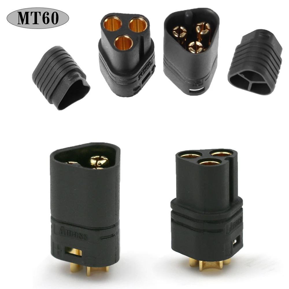 Amass MT60 블랙 암컷 플러그 커넥터, RC 리모컨 장난감 비행기용 시스 세트 포함, 3.5mm, 10 쌍, 20 쌍, 50 쌍
