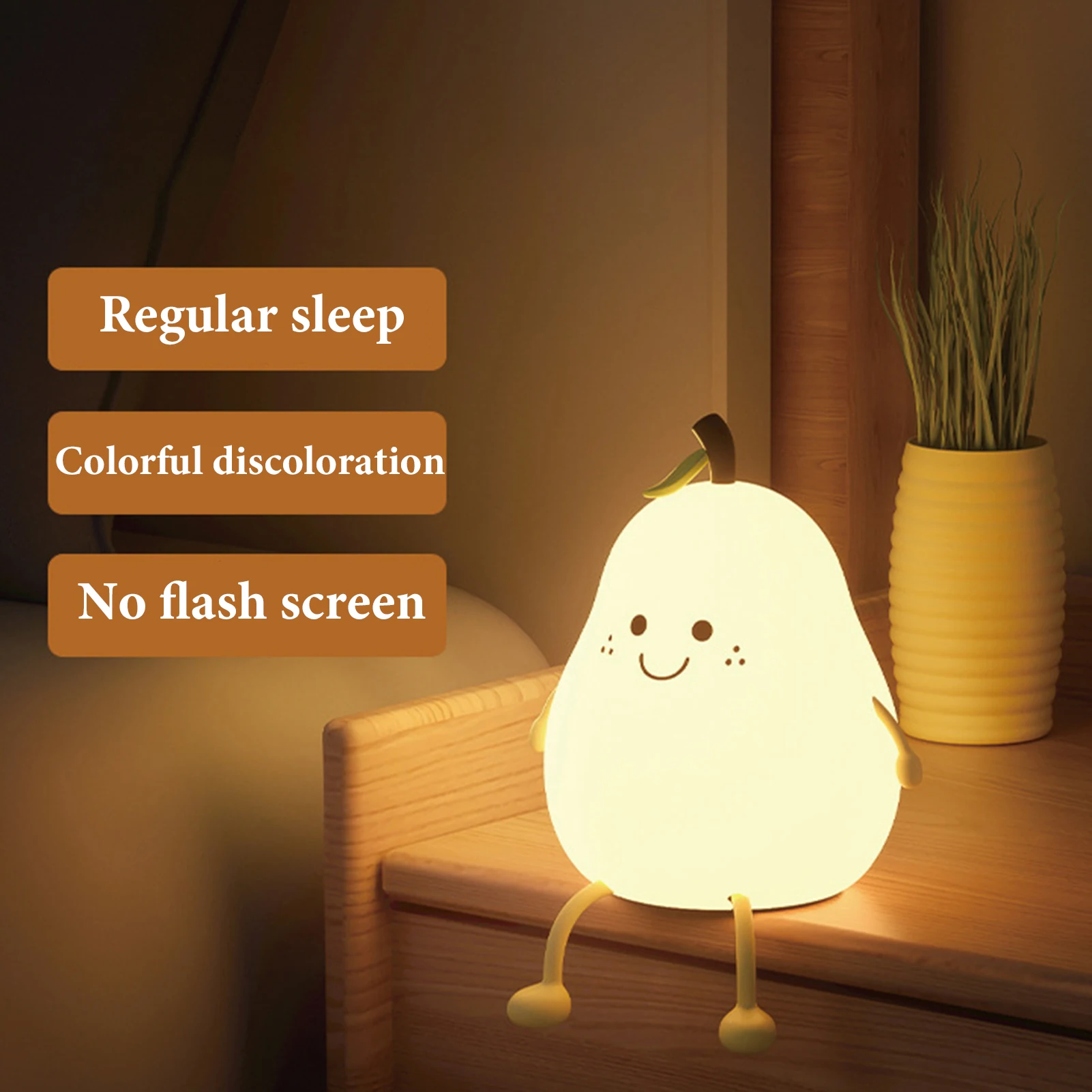 Kawai Pear Night Light With Legs Touch Sensor Portable Led Silicone Lamp Nursery Decor For Toddler Baby Christmas New Year Gift 4