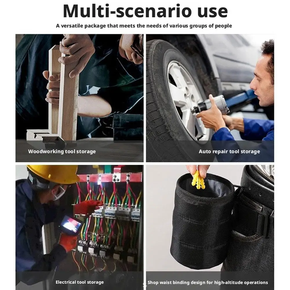 1/2PCS 내구성이 뛰어난 검정색 도구 벨트 파우치 다기능 나사 및 못 보관 가방, 가정용 도구용 두꺼운 내마모성 정리함
