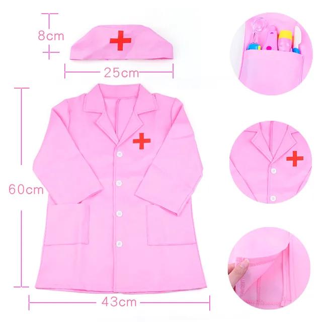 Children's Doctor Nurse Role Play Costume Halloween Party Coat White Robe Uniform Imitation Games Kids Set Pretend Toys Hobbies 2
