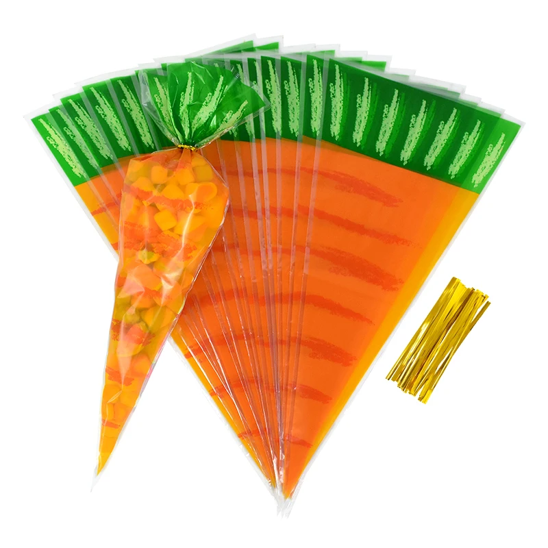 20/40Pcs Easter Rabbit Carota Candy Bags Bunny Cookies Bag Coni Sacchetti Di Plastica Trasparenti Per La Decorazione Della Festa Di Compleanno Del Bam
