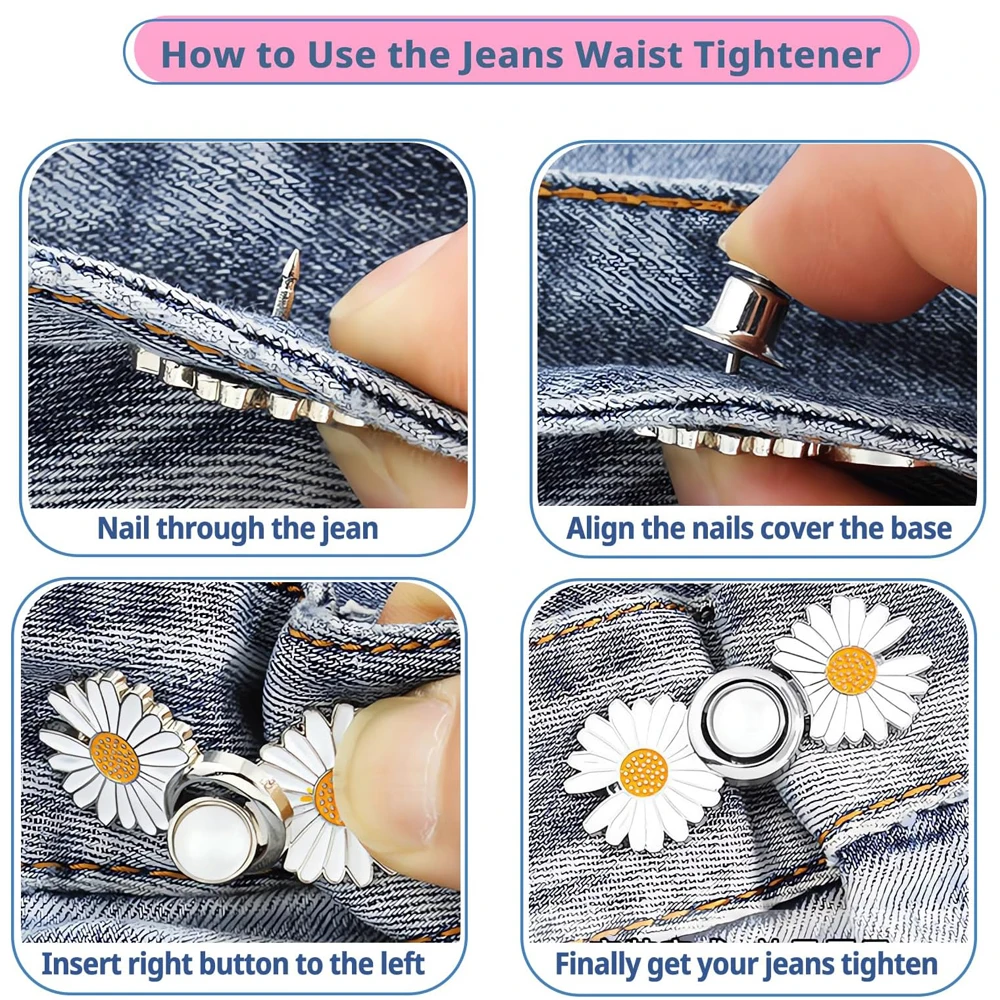 10 Pairs Flower Jean Buttons Pins Jean Pant Waist Tightener Detachable  Button Adjuster for Loose Jeans Pants Tightener Clip - AliExpress