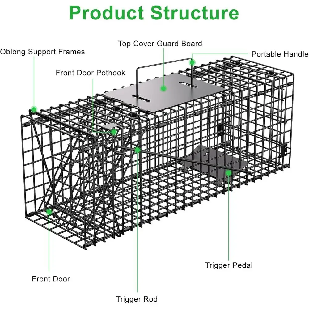 Humane Capture Live Animal Trap Cage Stray Cats Raccoons Medium Size Durable Foldable Outdoor Indoor Use
