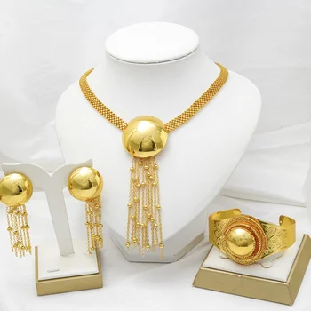 4pcs/Set Dubai Gold Color Copper Jewelry Sets for Woman Wedding Luxury Nigerian African Bridal Party Necklace Earrings Bracelet