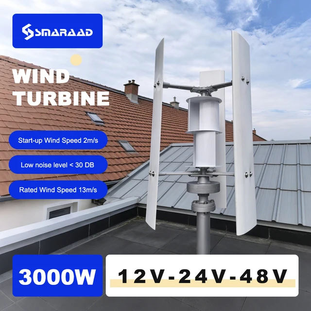 Éolienne à axe vertical 3000W 3KW 12V 24V 48V, générateur éolien certifié CE, énergie gratuite, démarrage à basse vitesse, hors réseau pour usage domestique 1