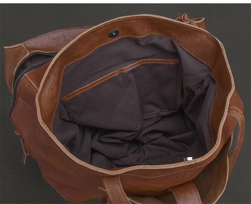 Vintage crazy horse cowhide men's large-capacity tote bag high-quality natural genuine leather shoulder bag travel handbag