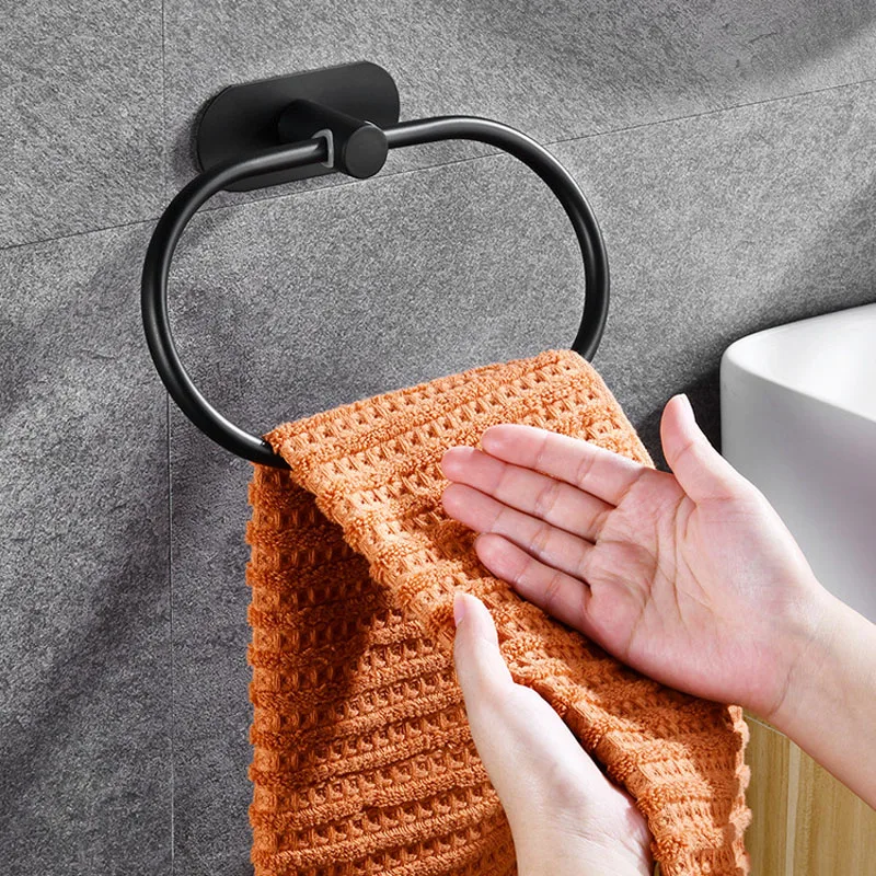 Stainless Steel Towel Holder Self-adhesive Bathroom Towels Rack Washhand Hanger Ring Rail Bar Kitchen Storage Accessories towel rack towel holder