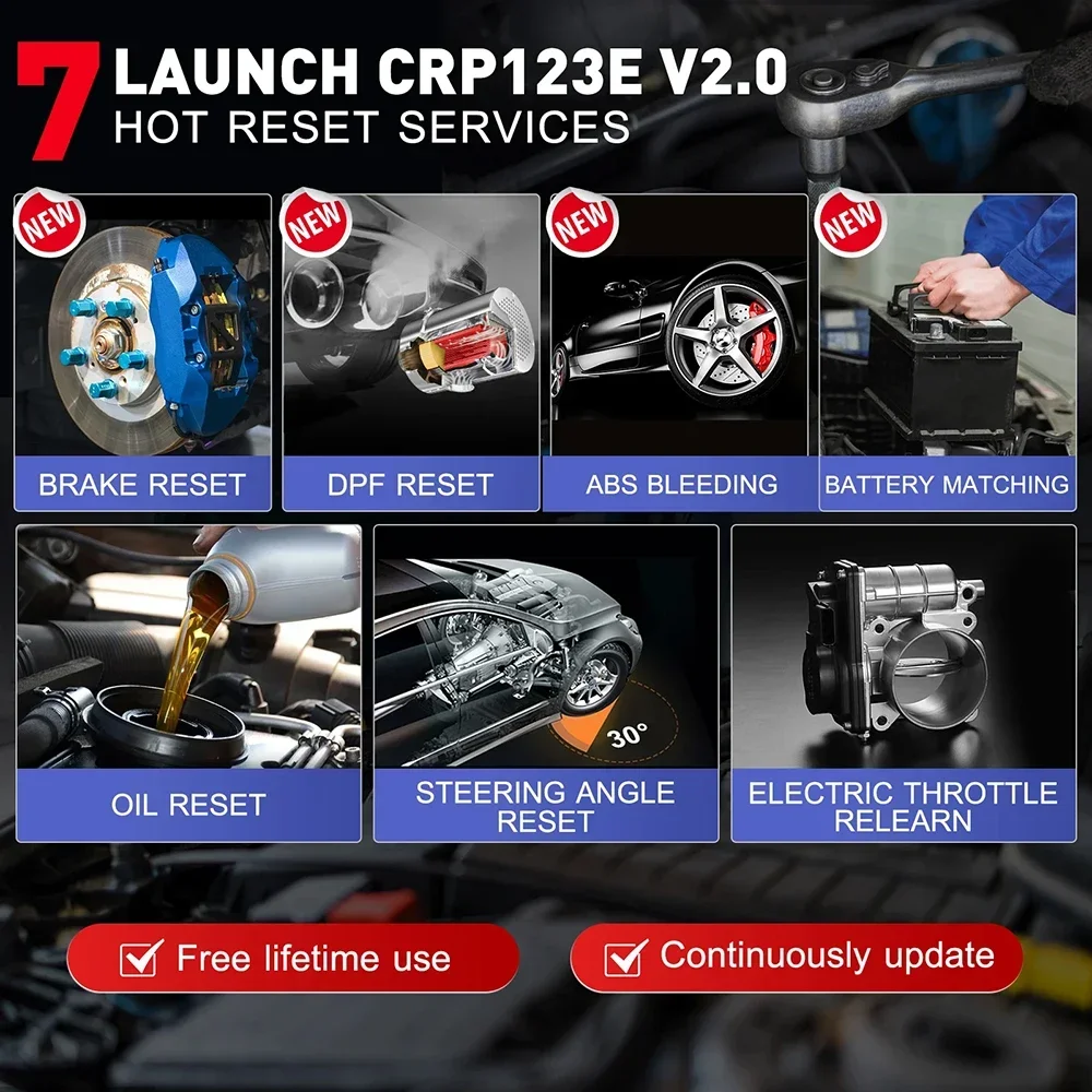 LAUNCH X431 CRP123E V2.0 OBD2 Car Auto Scanner SAS Oil ETS DPF Bleed Reset Diagnostic Tool Engine ABS Airbag SRS AT Code Reader 3