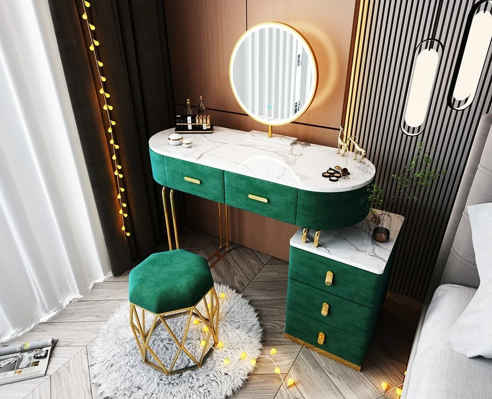 

Furniture Dressing Table Makeup Vanity Desk with Chair and Lighted Mirror with 3 Drawers Makeup Vanity Cabinet for Bedroom